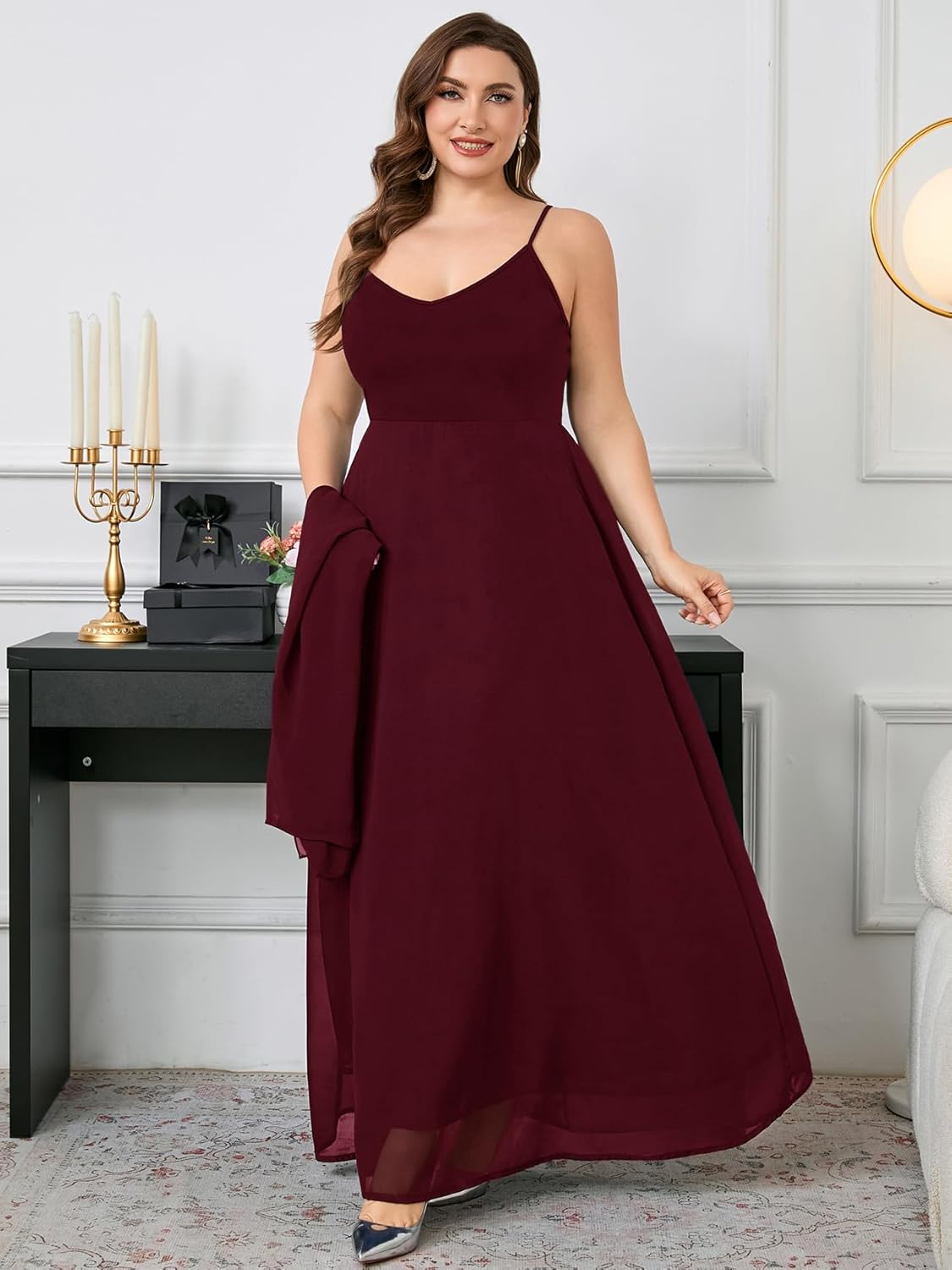 Plus Size Elegant Chiffon Dress Formal Long Cape Sleeve A Line Maxi Evening Gown Wedding Guest Cocktail Dresses