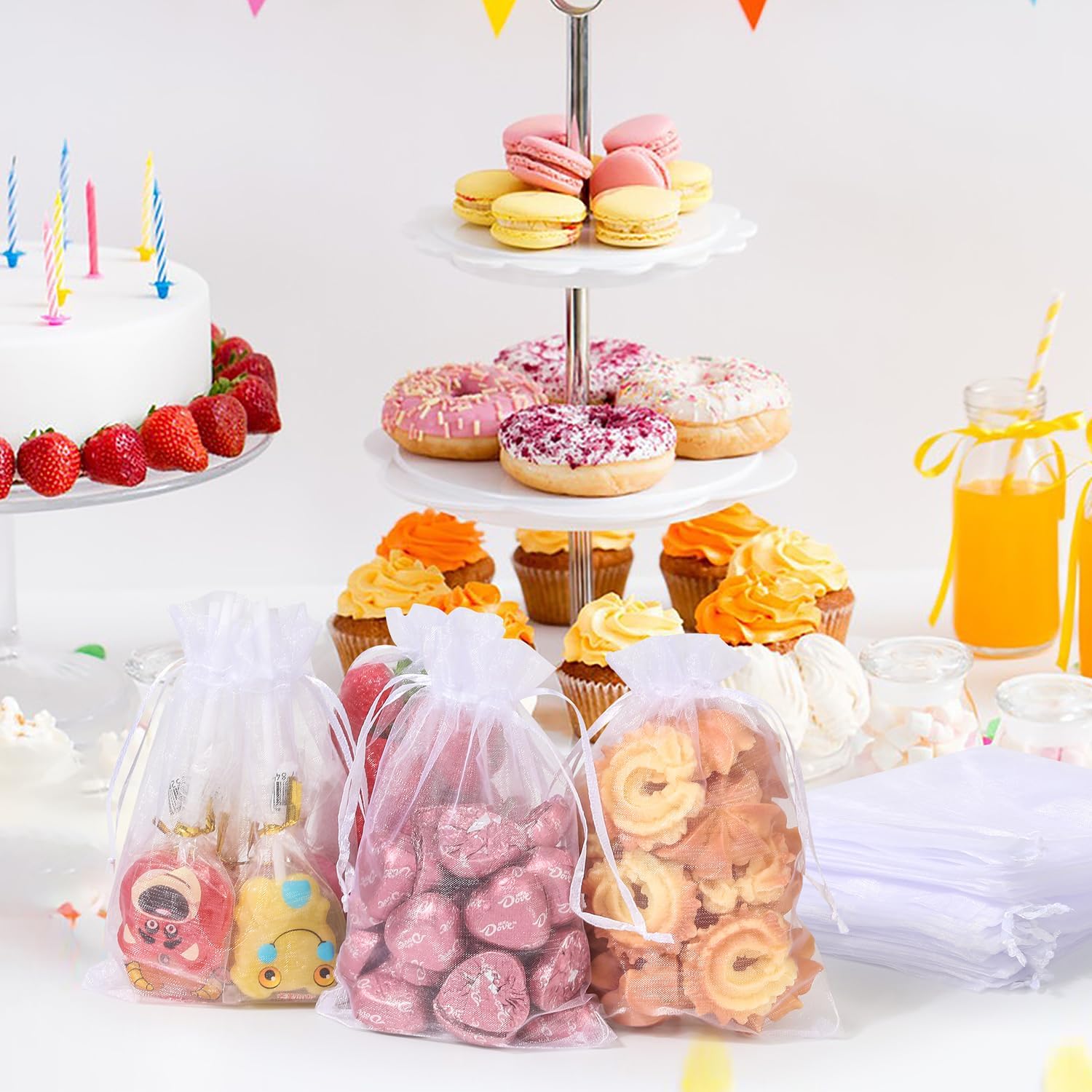 Hopttreely 100PCS Premium Sheer Organza Bags, White Wedding Favor Bags, 4×4.72 Jewelry Gift Bags for Party, Jewelry, Christmas, Festival, Bathroom Soaps, Makeup Organza, Wrapping Supplie