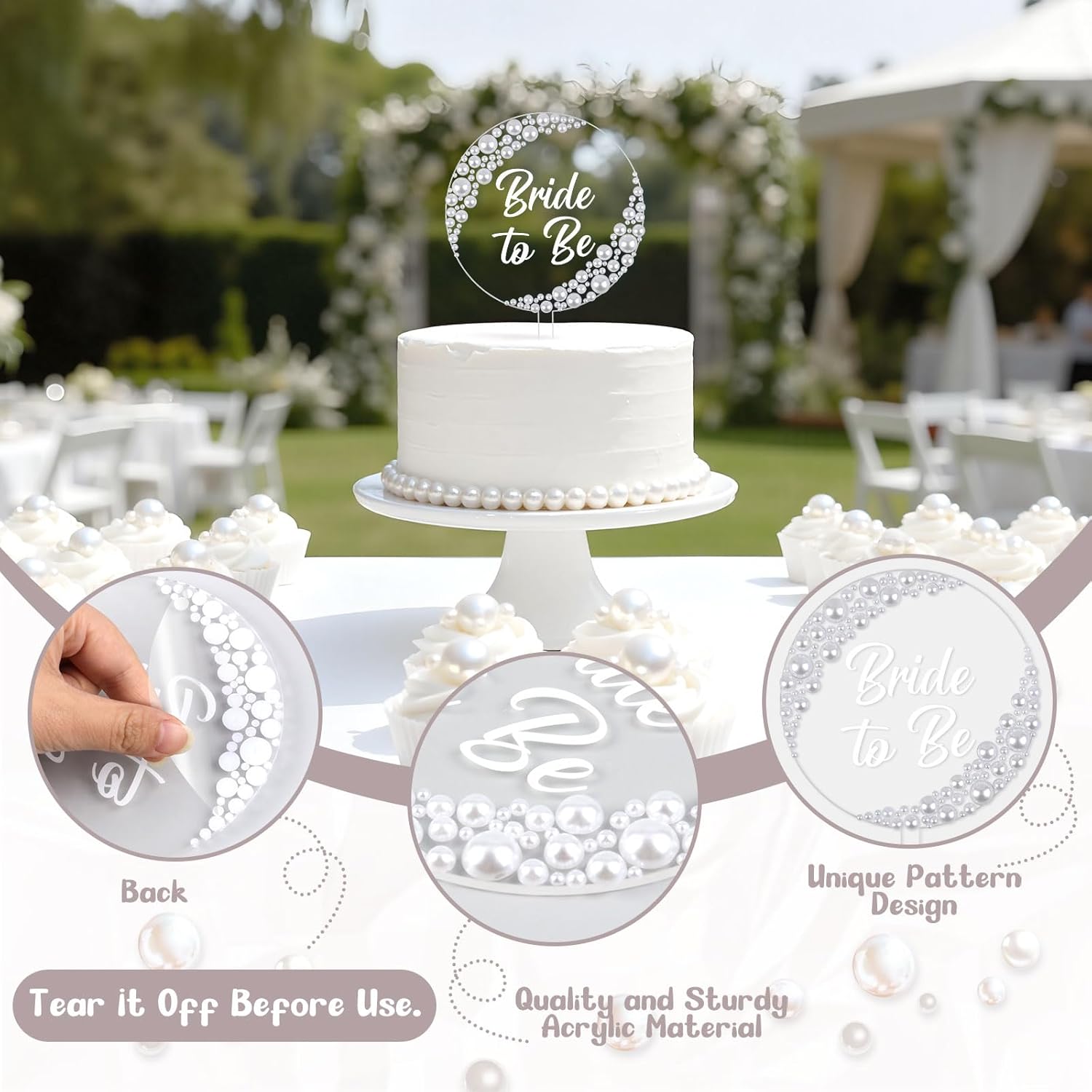 Pearl Bride to Be Acrylic Cake Topper – Wedding Cake Decoration with Pearls for Bride to Be, Bridal Shower, Anniversary, Bachelor, Bachelorette, Engagement Party Supply Photo Booth Prop