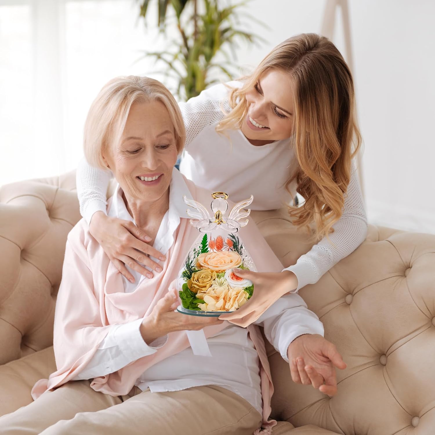 Gifts for Women Christmas Flowers for Delivery Birthday Gifts for Mom Grandma Preserved Rose Forever Flower in Glass Angel Figurines Fresh Bouquet Anniversary for Wife Sister Mother Friends