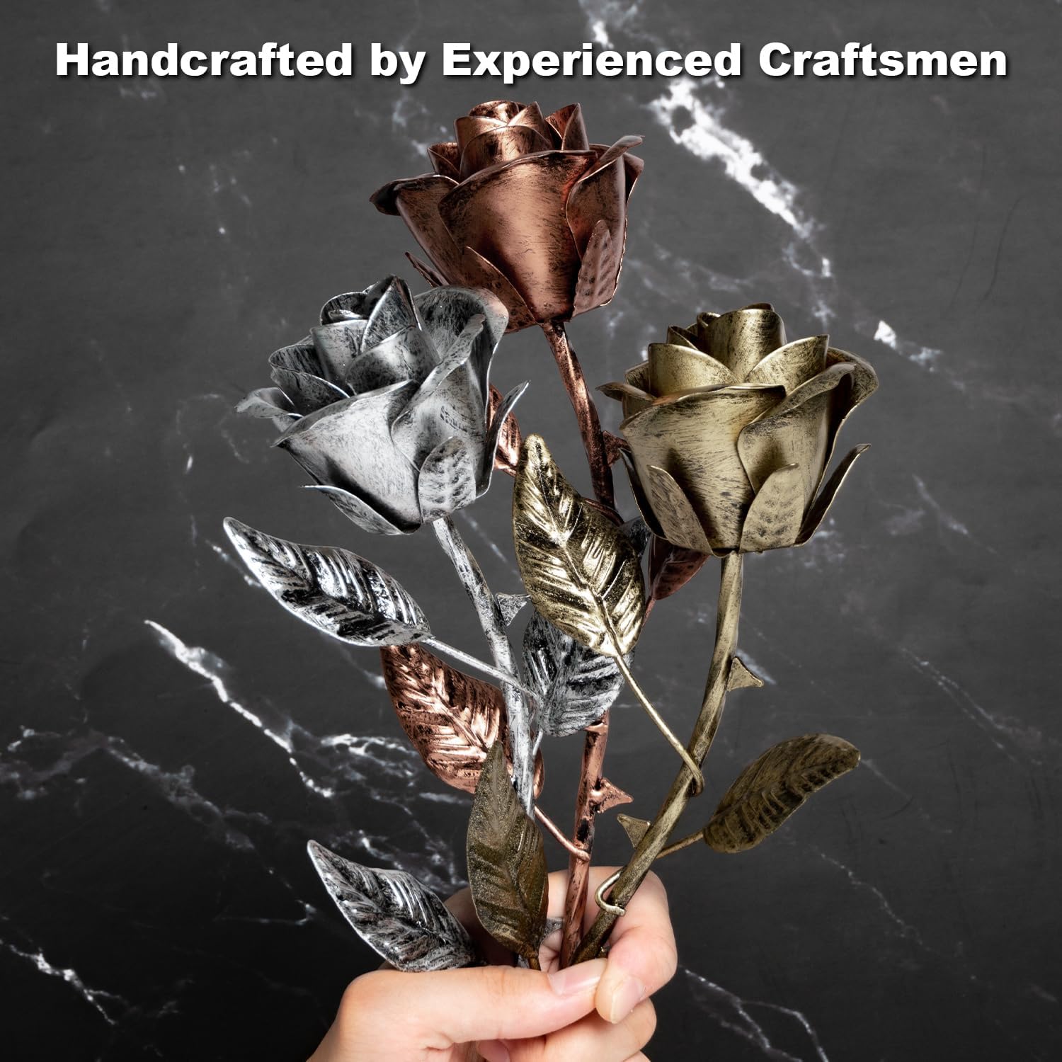 BESZONE 7 Year Anniversary Copper Gift for Her – Metal Rose Copper Gift for Wife 7th Wedding Anniversary for Him Husband Couples, Everlasting Flower 22nd 22 Year Handcrafted Love Stained Artwork