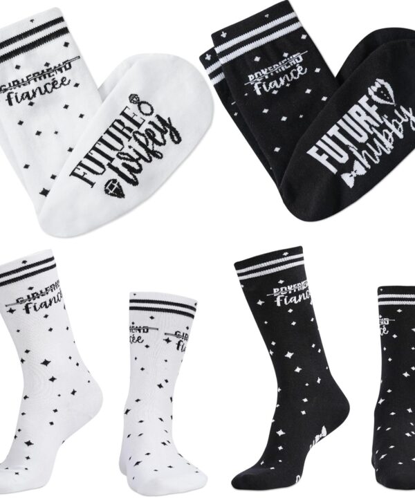 InnoBeta Engagement Gifts for Couples Socks Bundle 2 Pack, One Size Crew Socks for Bride and Groom