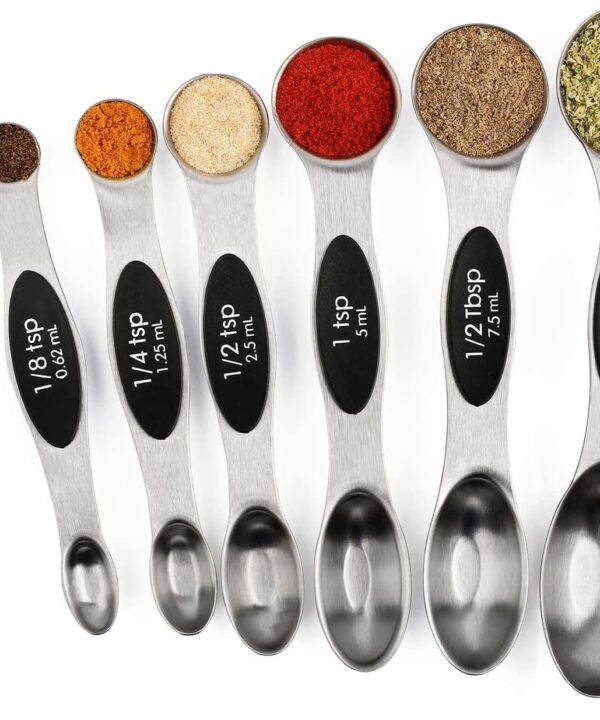 Magnetic Measuring Spoons Set Stainless Steel with Leveler, Stackable Metal Tablespoon Measure Spoon for Baking, Cups and Spoon Set Kitchen Gadgets Apartment Essentials Fits in Spice Jars