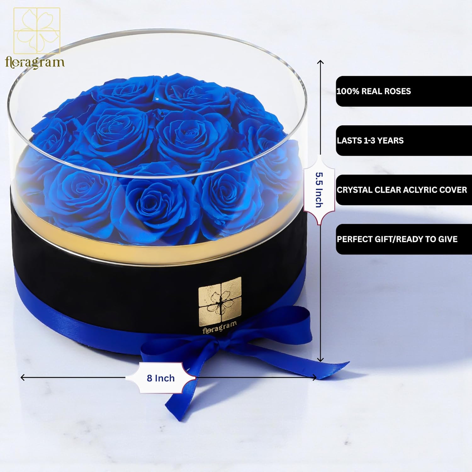 Preserved Real Roses Gift Box for Women by Floragram Eternal Flowers Dome with Velvet Box Birthday, Anniversary & Graduation Gifts Flowers for Delivery Prime Regalos para Mam