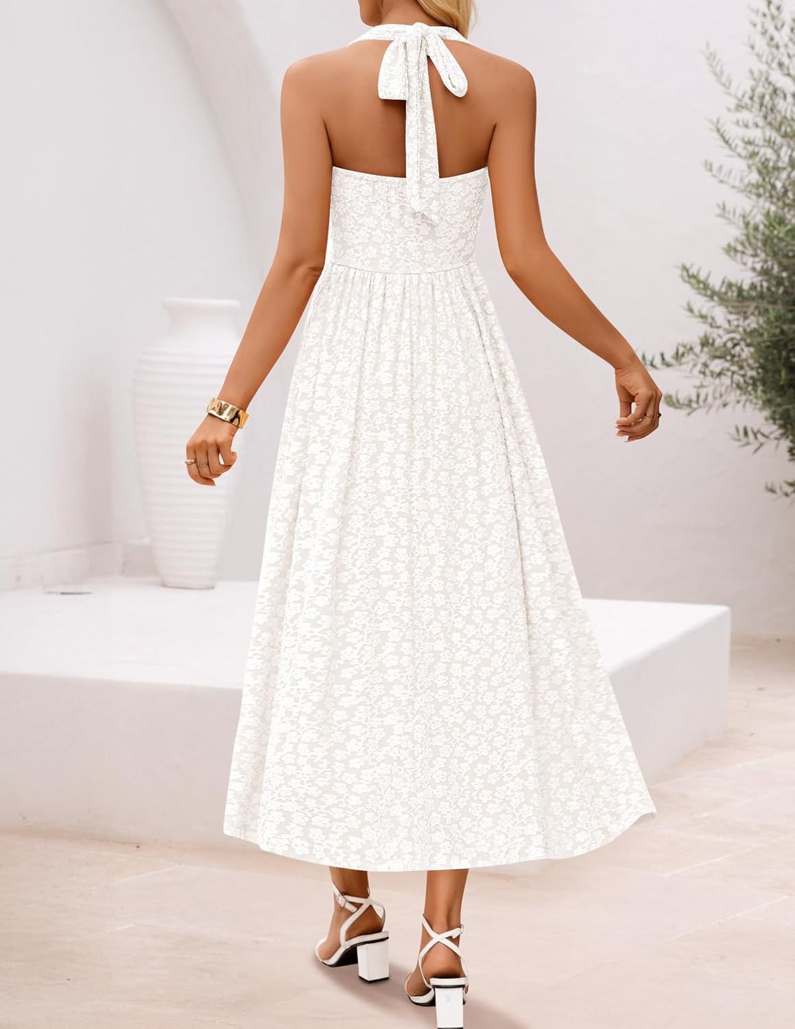 ZESICA Womens Summer Sleeveless Floral Midi Dresses 2026 Halter Neck Wedding Guest Cocktail Party Flowy A Line Long Dress