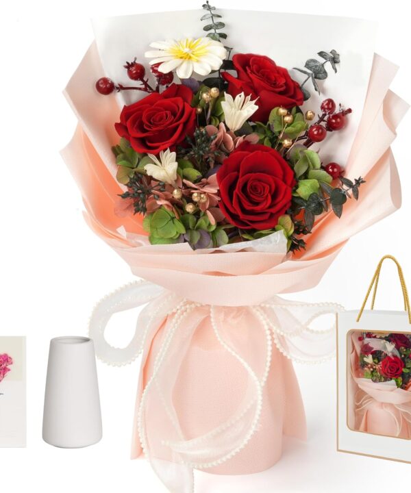 Childom Valentines Day Rose Gifts for Her,Birthday Gifts for Women,Preserved Flowers for Delivery,Red Real Roses Bouquets,Mothers Day Flowers Gift for Mom,Wife,Grandma,Sister,Anniversary