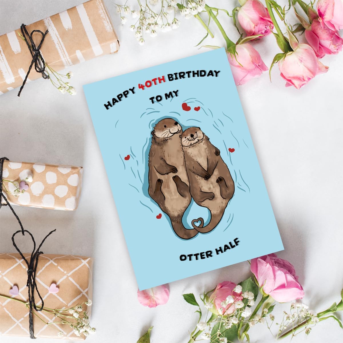 Qamza Romantic Otter Half 40 Years Old Birthday Card Gifts for Boyfriend Girlfriend Husband Wife Couple, Cute 40th Birthday Card Decor Ideal, Born in 1985 Gift for Partner Women Men