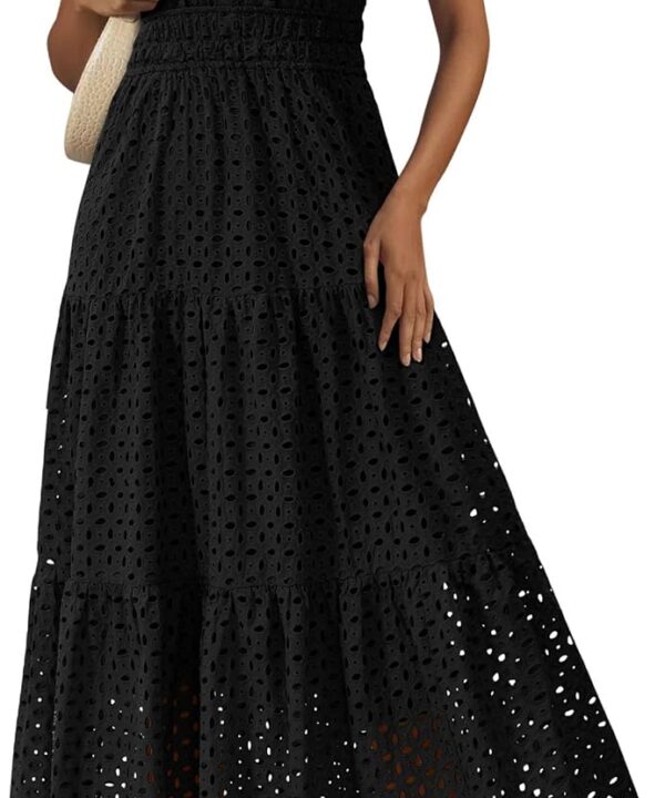 PRETTYGARDEN Summer Dresses for Women 2026 Sundresses Sleeveless V Neck Eyelet A Line Flowy Beach Vacation Spring Maxi Dress