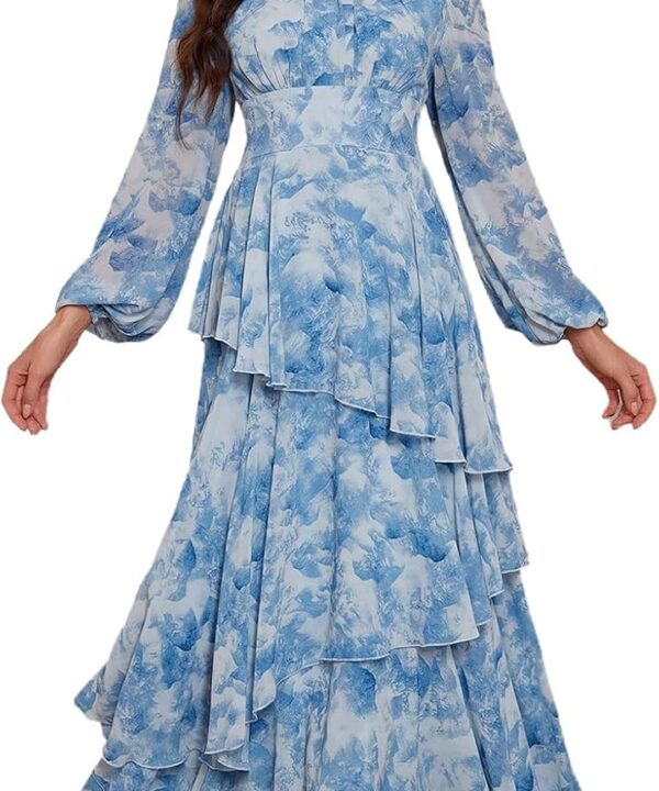 TOLEEN Summer Casual Dresses for Women 2026 Spring Fashion Boho V Neck Long Sleeve Ruffle Floral Print Elegant Maxi Dress