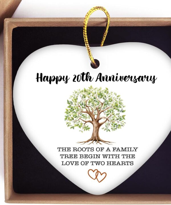 20th Anniversary White Heart Ceramic Ornament Keepsake Gift for Couple, Parents, Grandparents