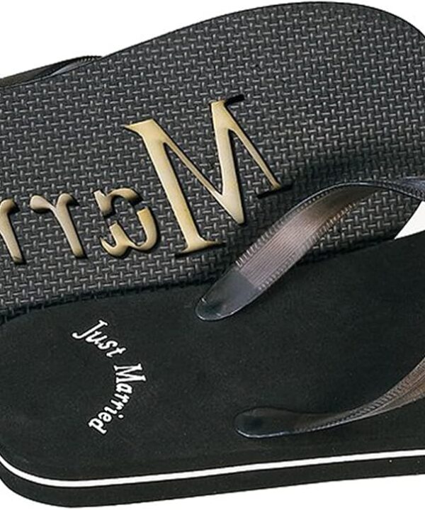 WEDDINGSTAR Just Married Wedding Favor Flip Flops - Black and White Honeymoon Sandals
