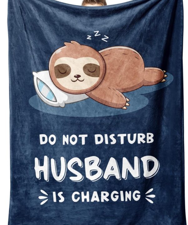 Leebbsin Funny Gifts for Husband Valentines Day, Husband Birthday Gift, Husbands is Charging Sloth Blanket, Anniversary Wedding Gifts for Husbands from Wife, Gift for Him Christmas 60" x 50"