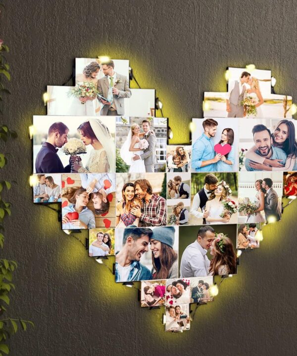 Heart Picture Frames Collage with custom 15 photo Wall Hanging Picture Frame with Led Light, Multi Photo Frame Collage for Family Pictures Wall Decor Gift For Mom Dad Father Lover Wife (15 photo)