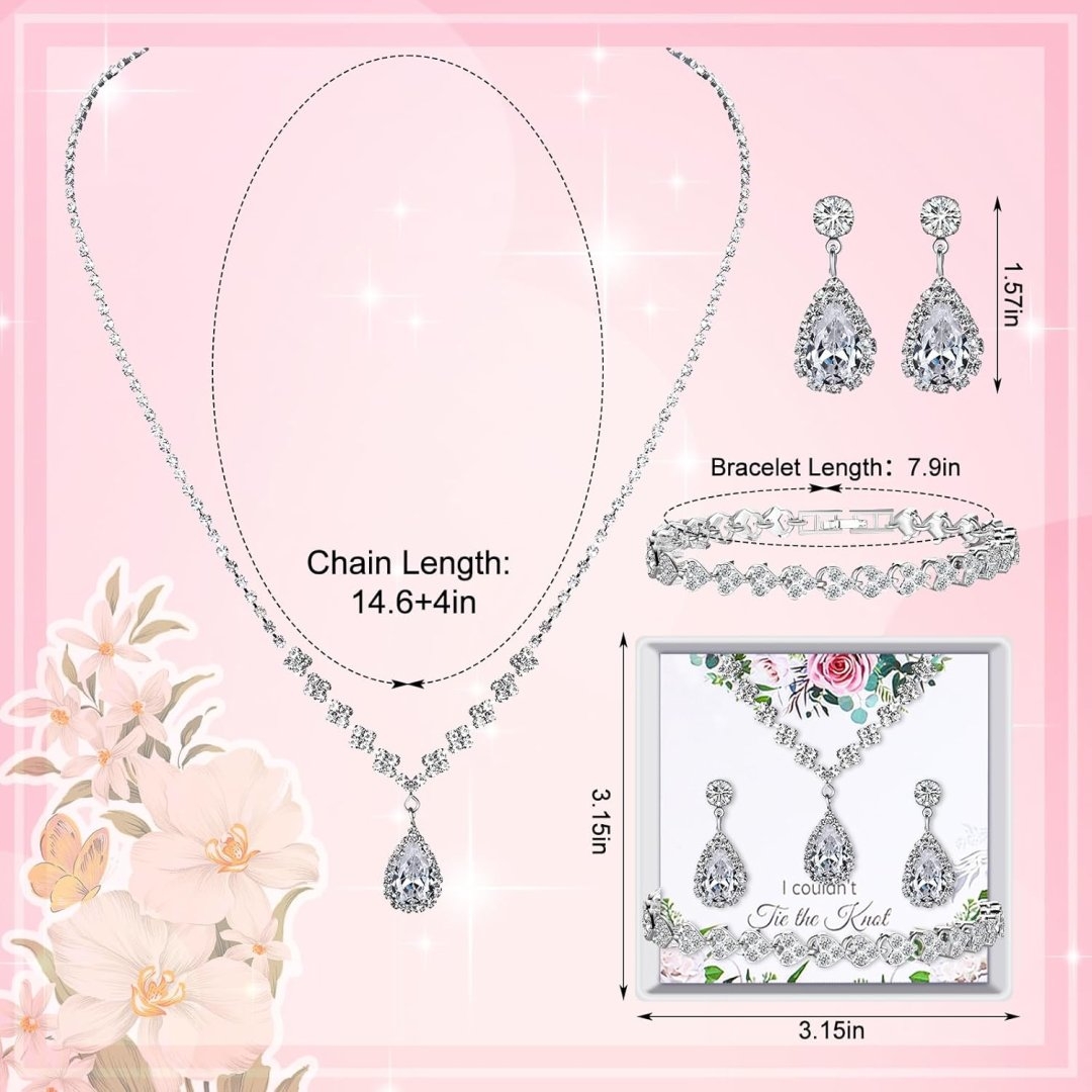 Remuuly 6 Pcs Bridesmaid Jewelry Sets for Wedding Rhinestone/Pearl Earrings Necklace Bracelet with Card for Wedding Proposal