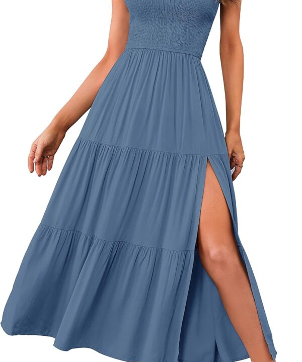 MEROKEETY Women's 2026 Summer Sleeveless Midi Dress One Shoulder Knot Smocked Split Formal Cocktail Wedding Guest Dresses