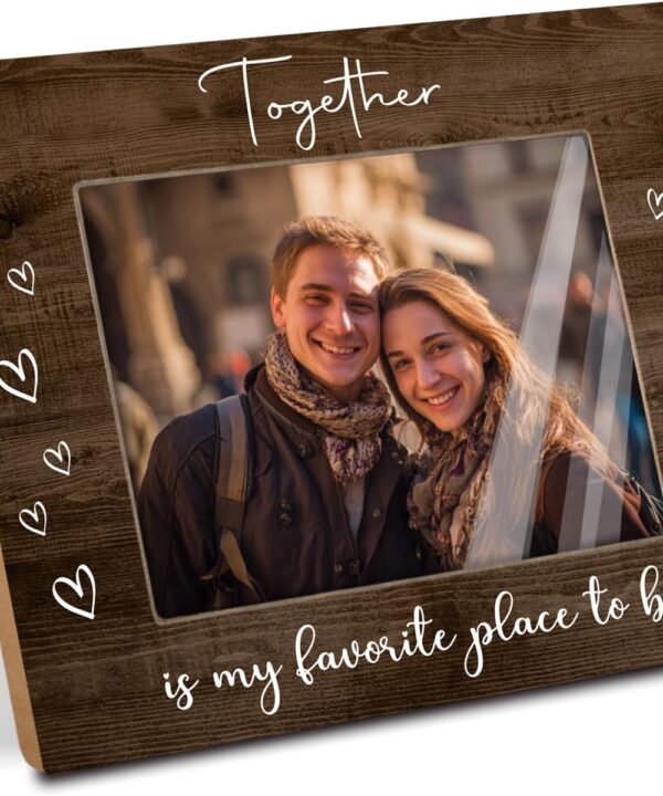 KLYTINK Couple Wood Picture Frame-Together is My Favorite Place to Be-Rustic Frame for 5x7 Photo,Romantic Gift for Couples, Brithday,Anniversary, Valentines Day or Wedding (Together-2)