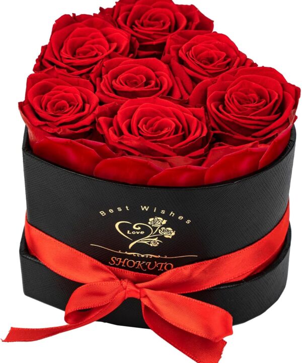 7-Piece Preserved Fresh Roses in Heart Box-Forever Flowers,Birthday Gift for Women Mothers Wife Her,100% Real Roses That Last for 3 Years,Eternal Roses Gift Box for Christmas Valentines Mother's Day