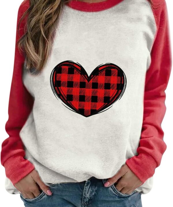 Womens Valentine s Day Heart Printed Long Sleeve Sweatshirt Tops Blouse T Shirt