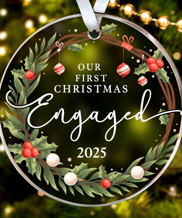 HEXMOZ Engagement Gifts for Couples - Engagement Gift for Women, Fiance, Her, Bride to Be, Newly Engaged Couples - First Christmas Engaged Acrylic Ornament 2025 - Party Decorations