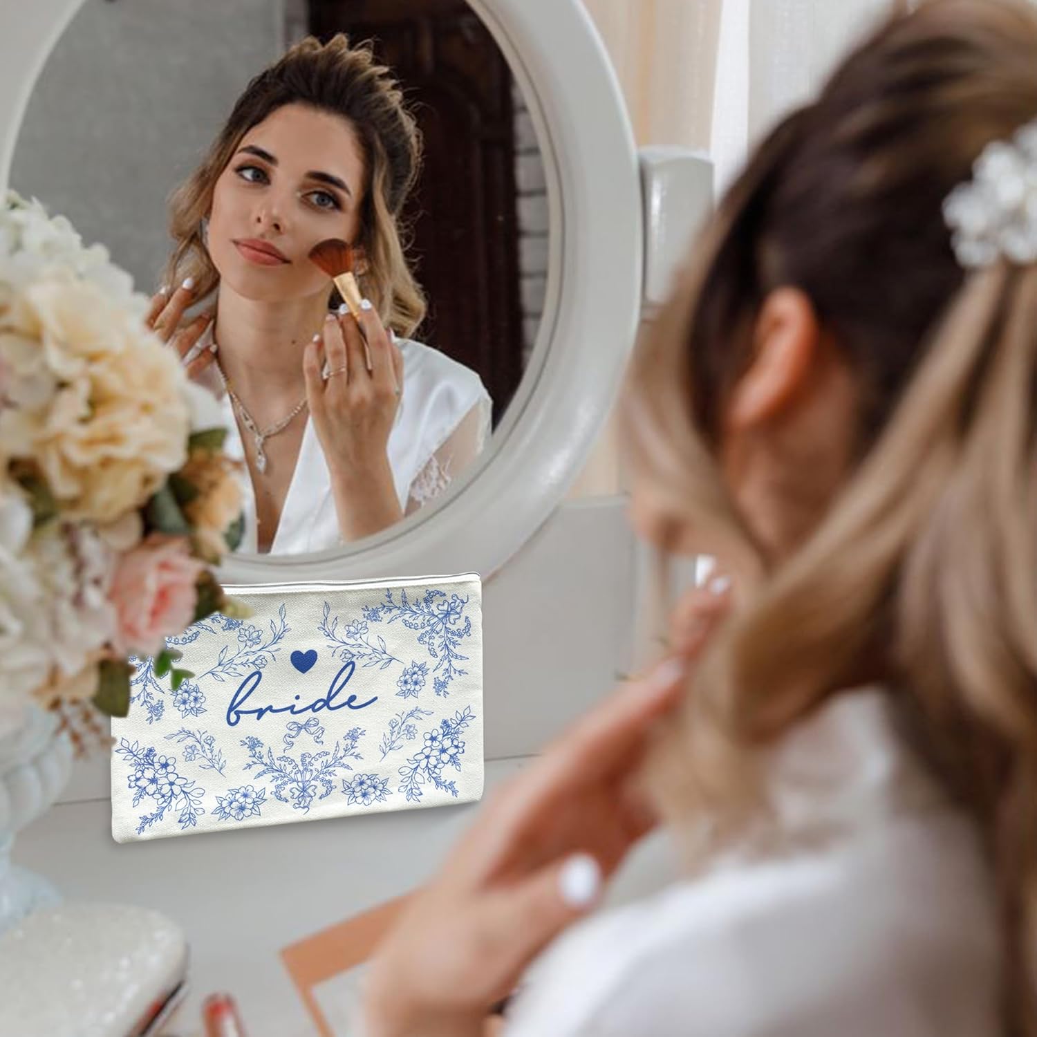 LADY&HOME Bride Makeup Bag Blue Bride Bag for Bridal Shower Wedding Engagement Gifts