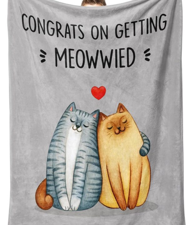 Wedding Gifts, Bridal Shower Gifts, Unique Bride to Be Gifts - Meowwied Blanket, Engagement Wedding Present for Couples Newlyweds Flannel Throw Cat Blanket 60" x 50"
