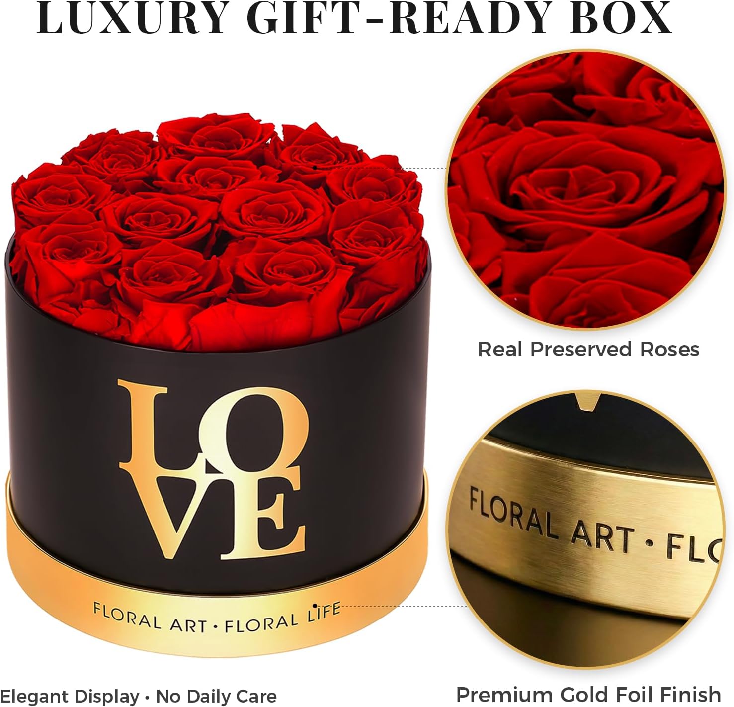 Graclect Preserved Roses in a Box 12 Real Forever Flowers, Luxury Round Flower Gift for Her, Elegant Red Roses for Valentines Day, Anniversary & Home Dcor