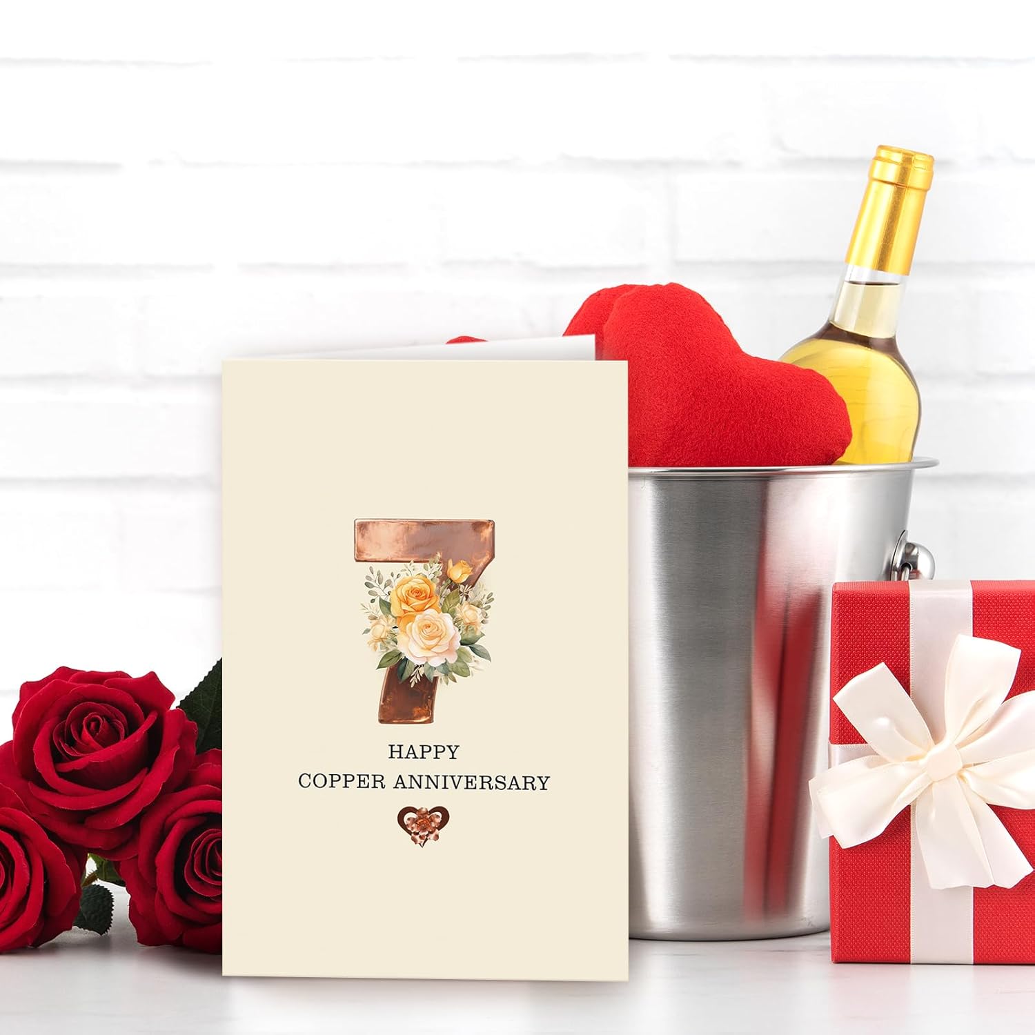 Bestmelo 7 Year Anniversary Card,7th Anniversary Card Gifts,7 Year Wedding Anniversary Day Gifts,Happy Copper Anniversary,8×5.3 Inches,Double-Sided