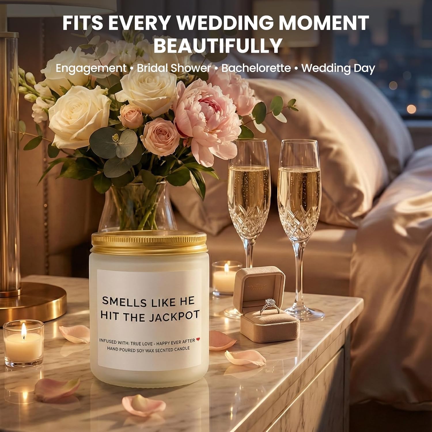 Funny Bridal Shower Gifts for Bride, Engagement Gifts for Women, Couples & Her, Bride to Be, Bachelorette Party Gift Ideas, Wedding Day Gift, Smells Like He Hit The Jackpot Candle