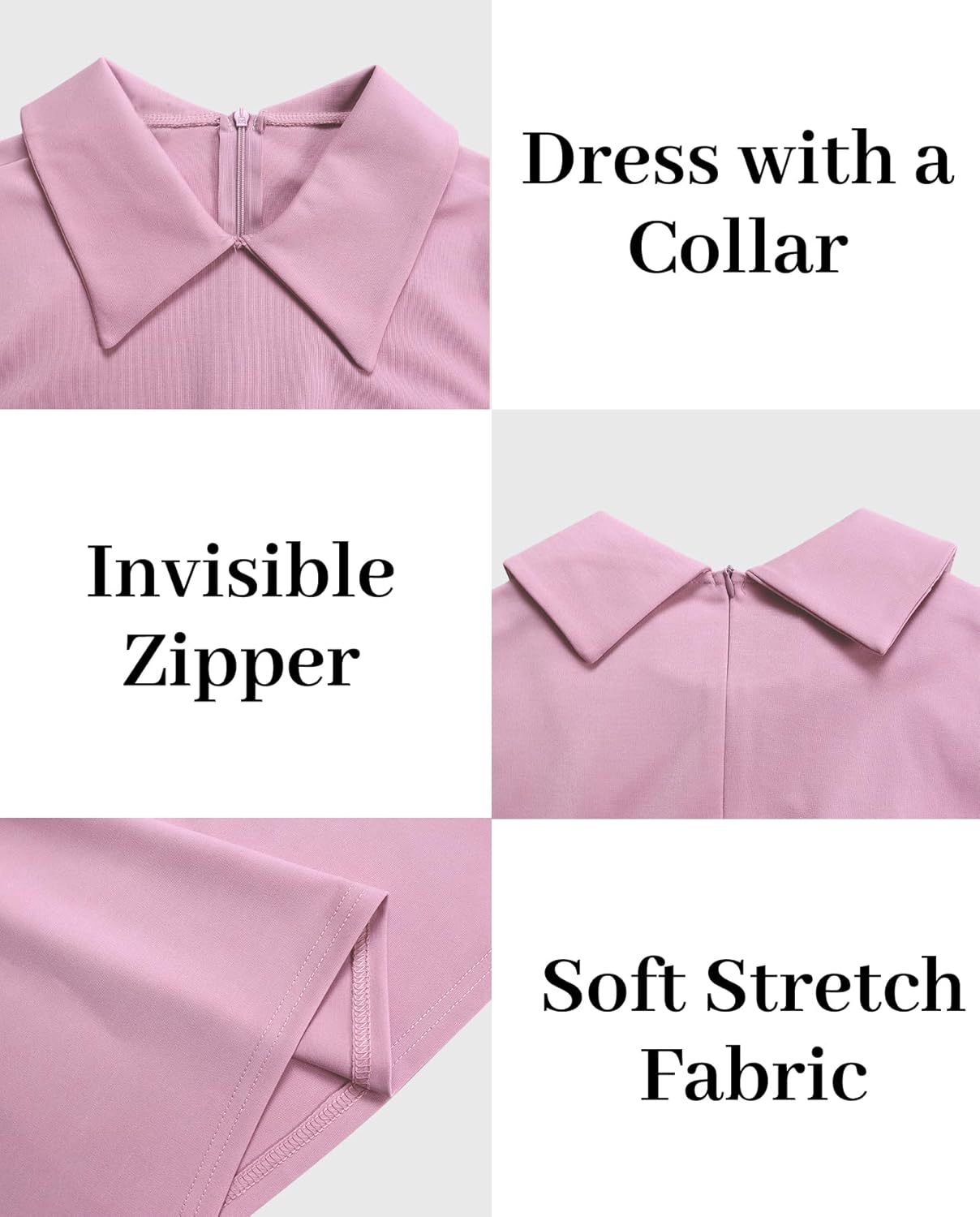 Voghtic Womens Collared Short Sleeve Midi Dress: Ruched Waist Asymmetrical Hem Elegant Casual Work Dress