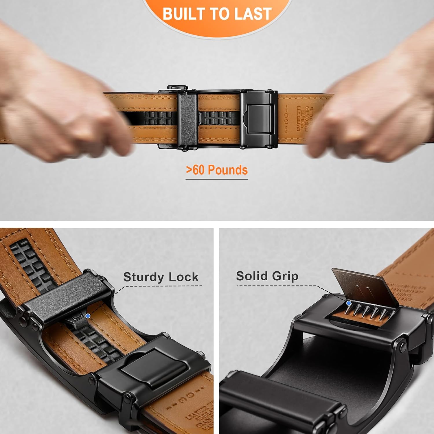 BULLIANT Mens Ratchet Belt,Leather Adjustable Slide Belt For Gift Mens Dress Casual 1 3/8,Size Adjustable