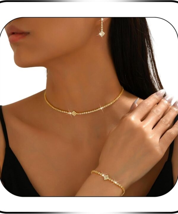 Rhinestone Jewelry Set Necklace Bracelet Earrings Set Sparkly Necklace Dangle Earrings Prom Formal Costume Jewelry Sets for Women and Brides