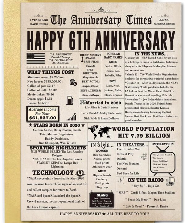Jumbo 6th Anniversary Card for Him Her, Vintage 6 Years Wedding Anniversary Card Gifts for Husband Wife, Funny Iron Anniversary Pun Card for Women Men
