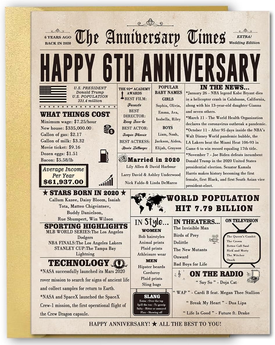 Jumbo 6th Anniversary Card for Him Her, Vintage 6 Years Wedding Anniversary Card Gifts for Husband Wife, Funny Iron Anniversary Pun Card for Women Men