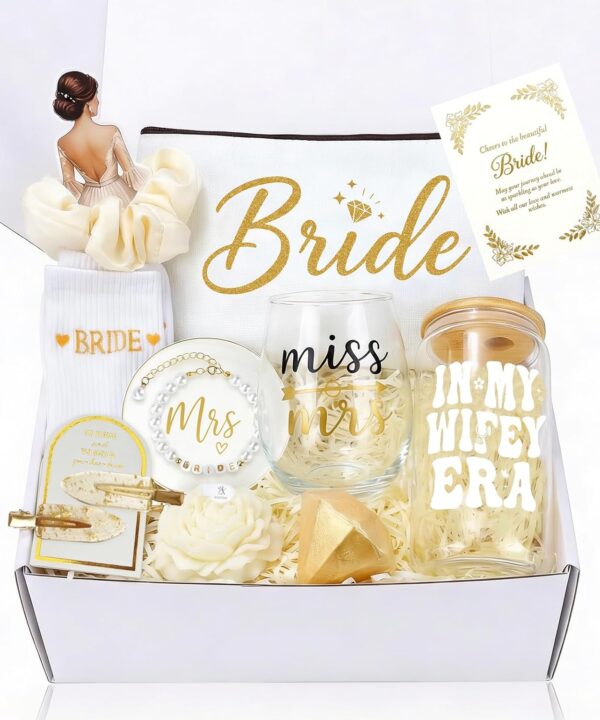 Bridal Shower Gifts For Bride To Be Gift Sets, Bride Gifts For Bachelorette Party, Unique Wedding Engagement Gift Box For Her Wifey Future Mrs With Bridal Accessories Cup