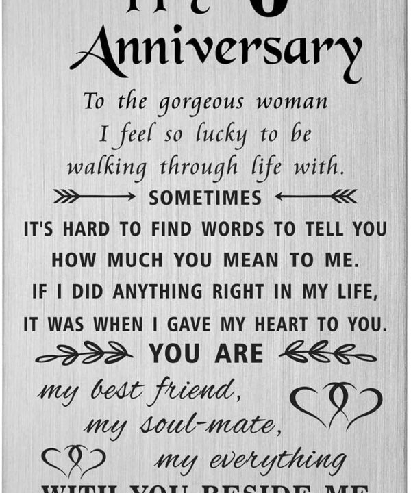 TANWIH 6th Anniversary Card for Wife - 6 Years Down Forever to Go - 6 Year Iron Wedding Anniversary Card Gifts for Her Women, Engraved Metal Wallet Card