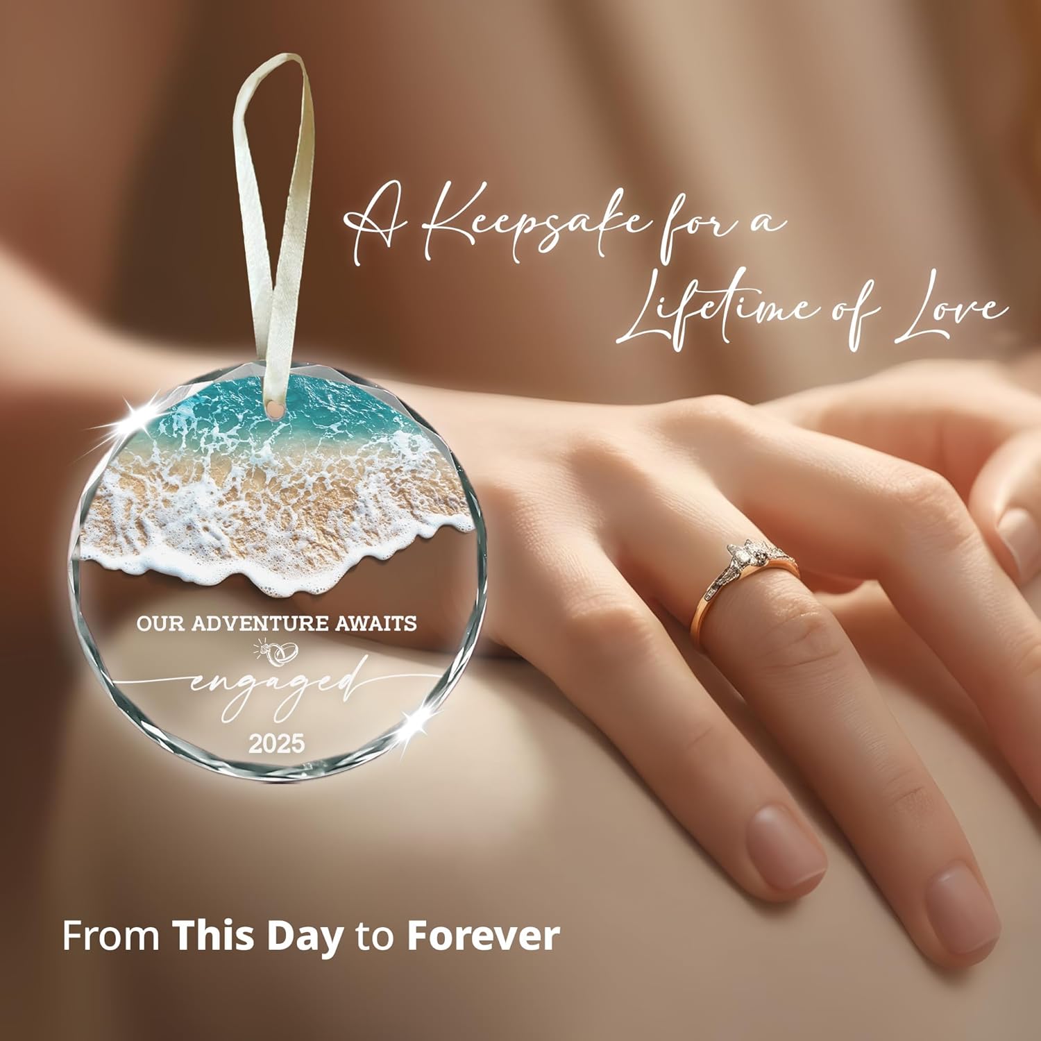 Engagement Gifts for Couples – Our Adventure Awaits Engaged 2025 Glass Ornament Just Engaged Present Ideas for Newly Women, Bride to Be, Fiance, Friend, Daughter