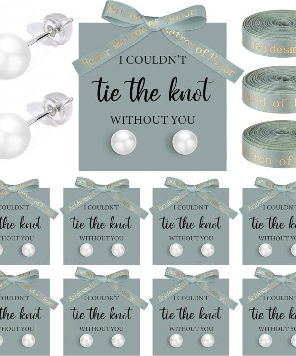 Highergo 8 Sets Bridesmaid Pearl Earrings Bridesmaid Proposal Gifts I Couldn't Tie the Knot Without You Jewelry Gifts Pearl Earrings for Wedding