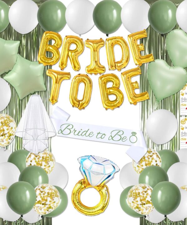 Sage Green Bachelorette Party Decorations Bride to Be Bridal Shower Decorations with Balloons Bride to Be Sash Fringe Curtain for Bachelorette Engagement Wedding Party favors Bridal Shower decor