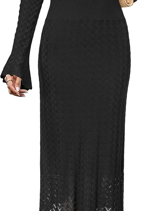 Newshows Women Winter Sweater Dresses 2026 Church Midi Long Sleeve Hollow Knit Modest Business Casual Outfits