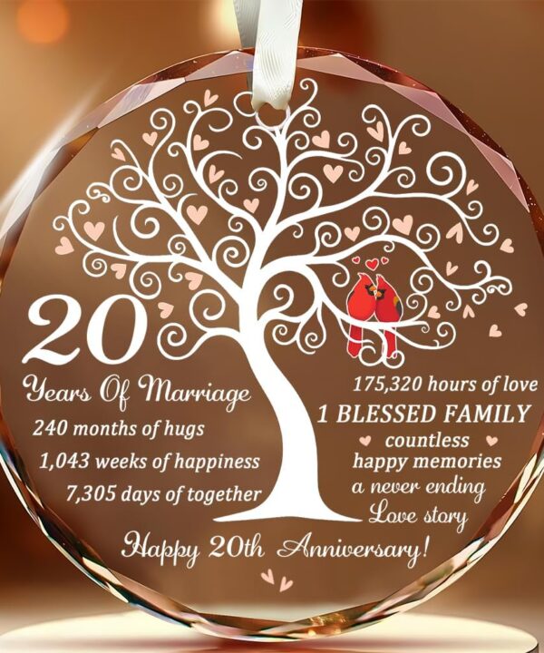 20th Wedding Anniversary Ornament - 20th Ornament - 20 Milestone Gift Idea for Couple - Valentine, for Wife, Husband - Happy 20th Anniversary Glass Ornaments