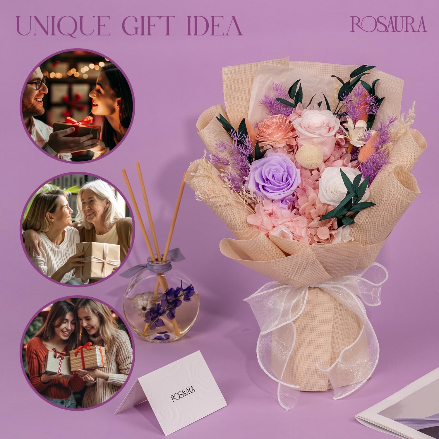 Rosaura Preserved Flowers Bouquets, flowers for Delivery Prime, Forever Roses Bouquets Valentines Day, Mothers Day, Christmas, Birthday Gifts (Pink)