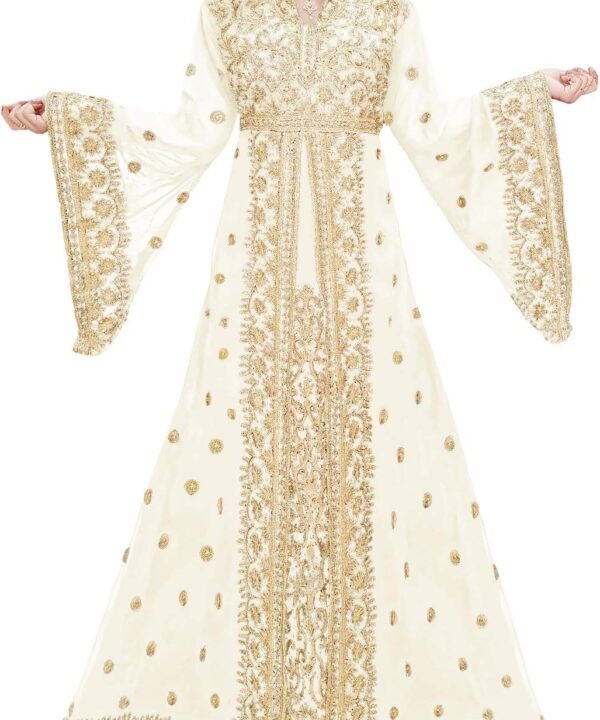 Exclusive Dubai Kaftan for Women Party Wear Moroccan Wedding Gown Embroidery Beaded African Abaya Ivory