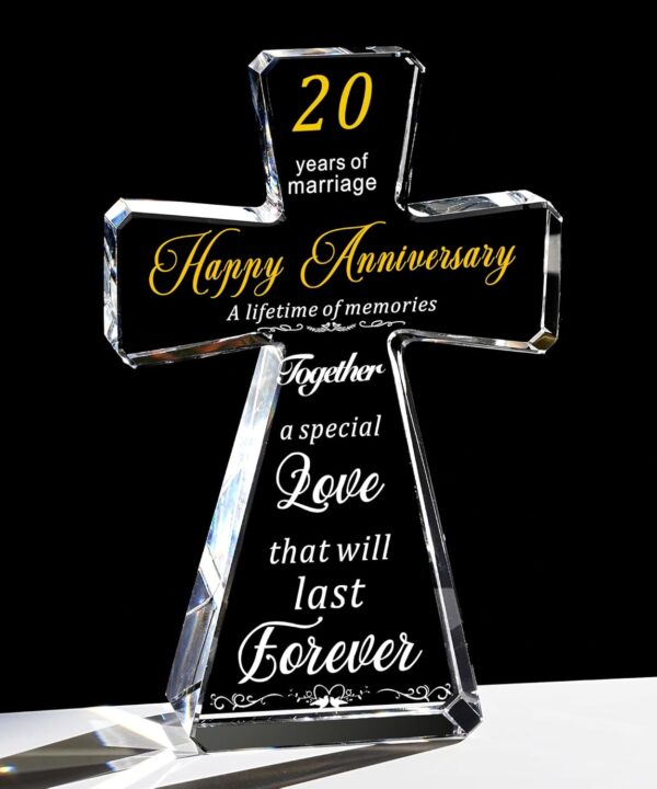 JOASURA 20th Wedding Anniversary Crystal Cross Gifts for Couple, 4x6 Laser Engraved 20 Years of Marriage Religious Gift for Parents