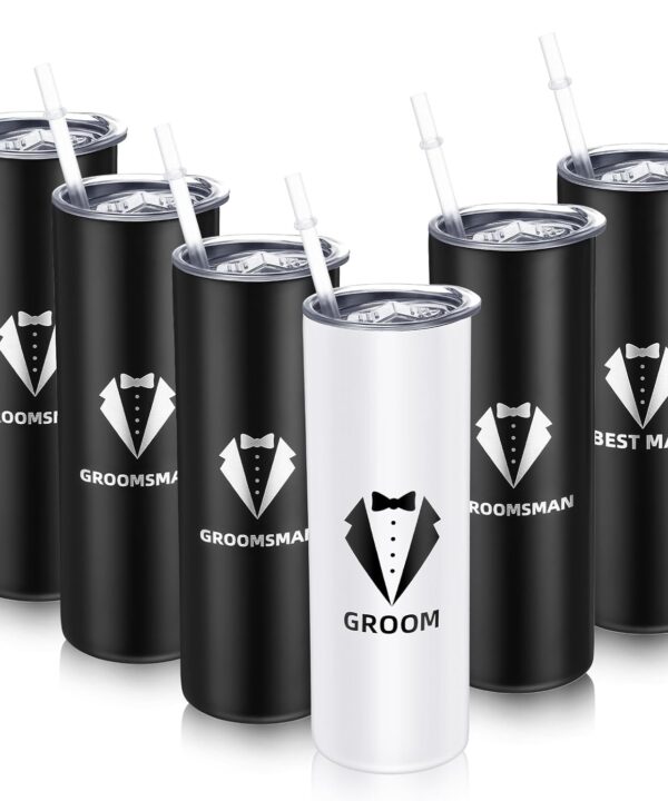 Tanlade Set of 6 Groomsmen Gifts for Wedding Proposal Cups 20 oz Groomsman Tumbler Best Man and 20oz Travel Coffee Mug with Lid Team Cups Gift for Bachelor Party