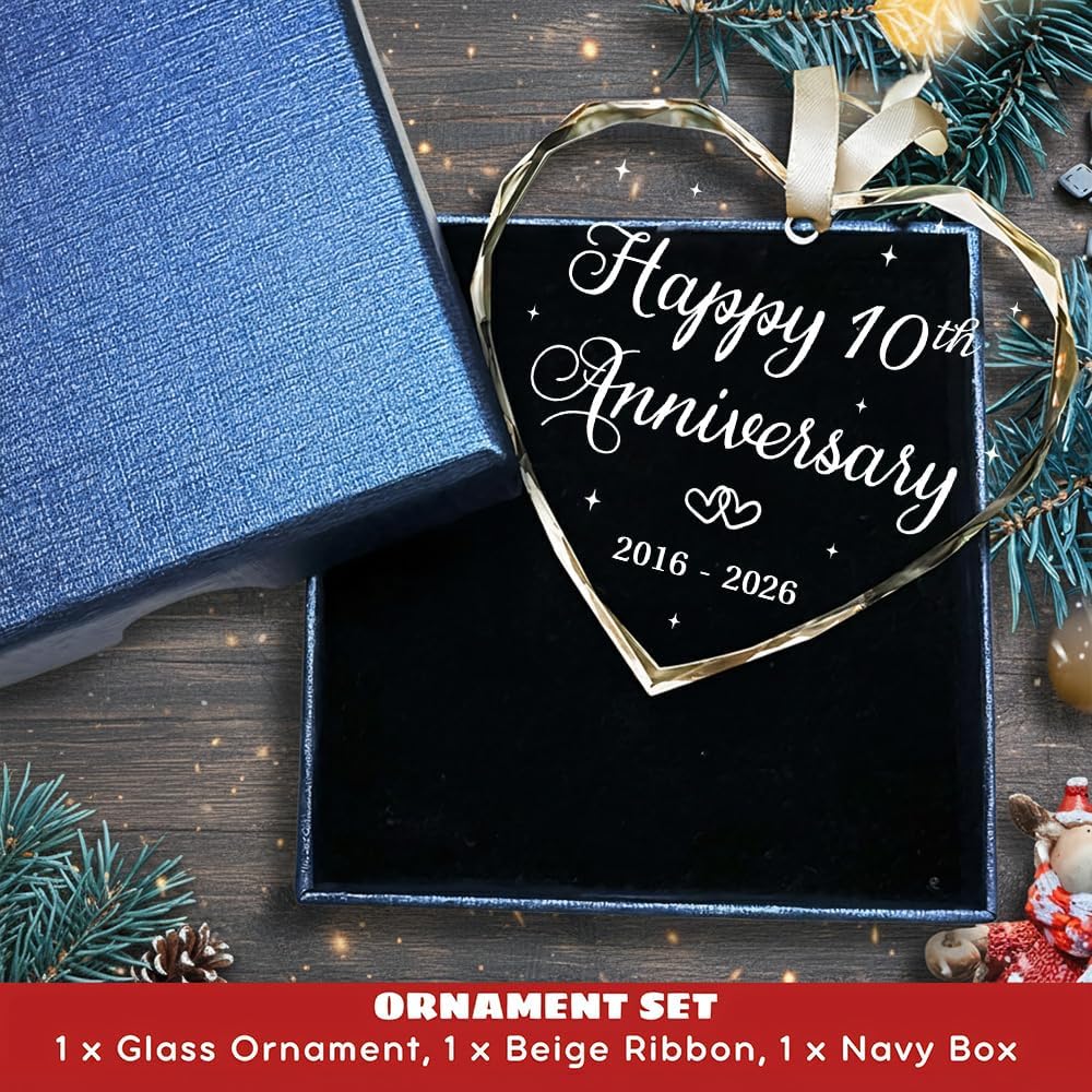 BSQUIELE Happy 10th Anniversary Ornament 2026 – Valentine Gift for 10th Anniversary – 10th Wedding Ornament – 10 Years of Marriage Gifts for Couple – Anniversary, Birthday Gift for Husband, Wife
