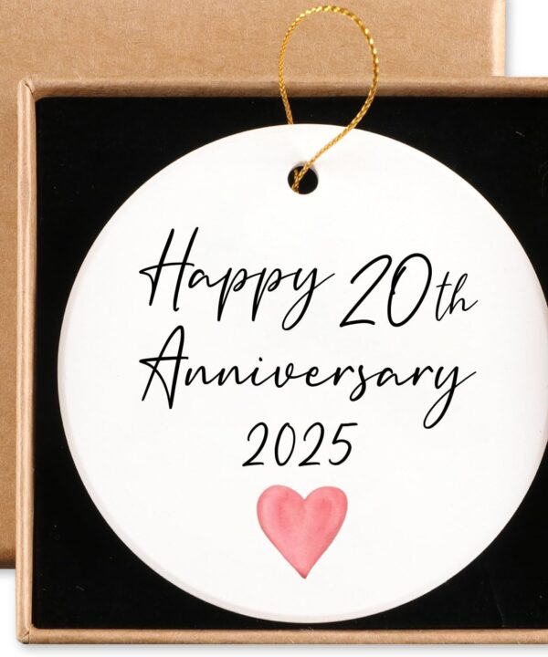 20th for Couple Happy Anniversary 2025 Ceramic Ornament Keepsake Sign Round Plaque 20th for Him Her 20 Year for Husband Wife