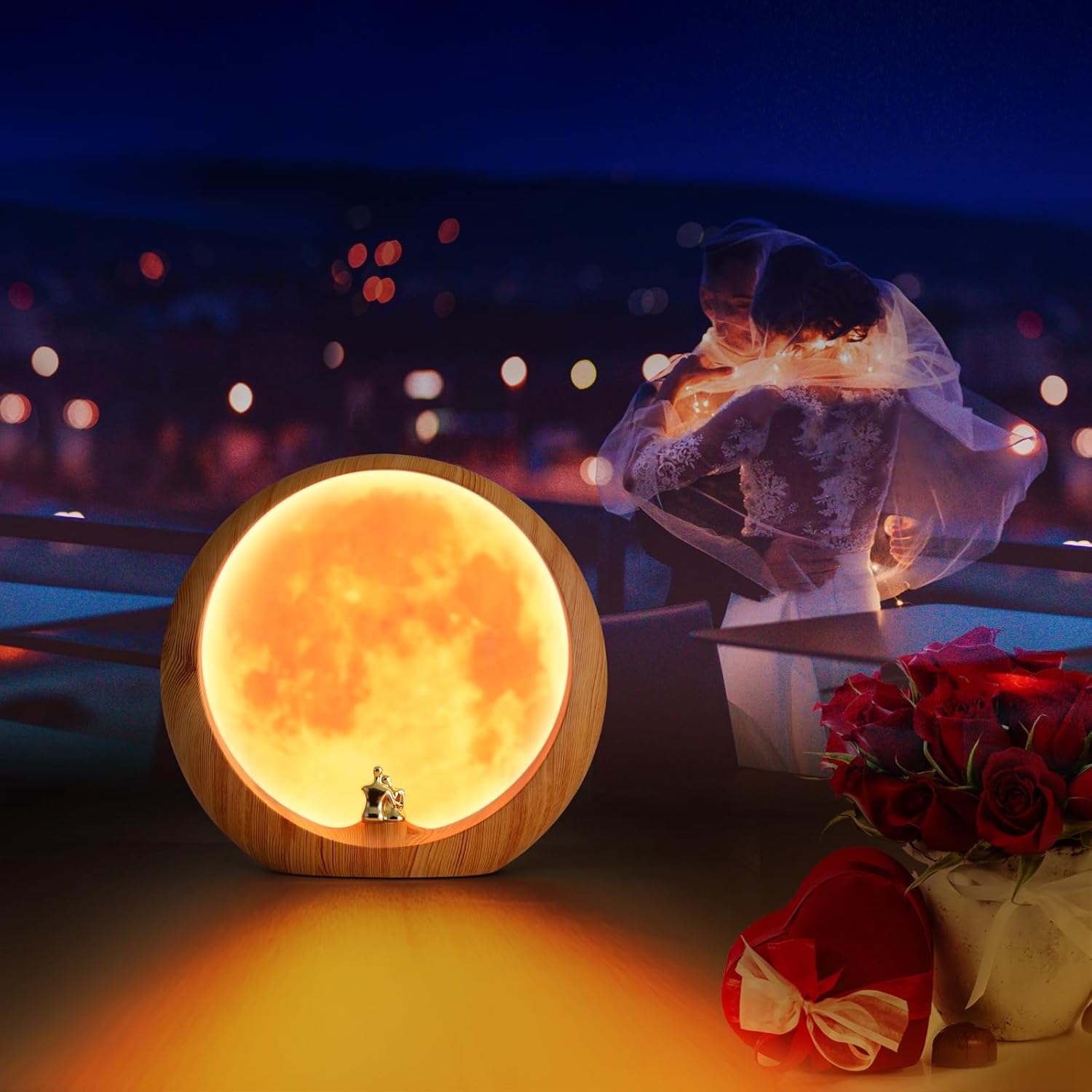 mamre Moon Lamp for Living Room, Decoration Night Light, Anniversary Valentine Gifts for Him, Mr & Mrs Signs for Wedding Table Dcor, Home Gift Xmas Gift, Newlywed Couples Under The Full Moon