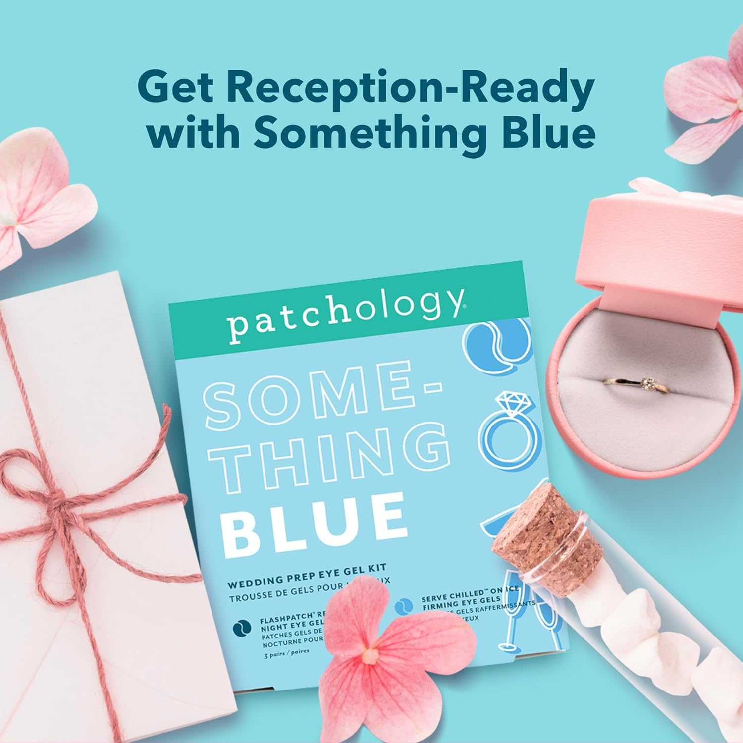 Patchology Bridal Shower Gift Box Something Blue Cooling Under Eye Patches for Brides & Bridesmaids, Depuffing & Firming Gel Masks with Peptides & Bakuchiol Wedding Skincare Gift Set
