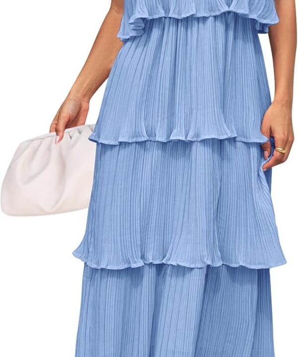 ZESICA Women's 2026 Summer Sleeveless Halter Neck Ruffle Tiered Layed Chiffon Flowy Swing Long Midi Dress