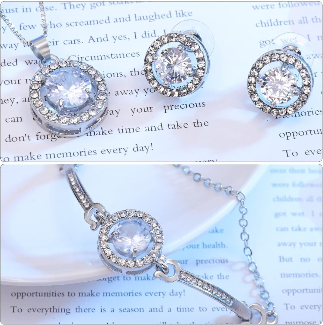 Crystal Jewelry Set for Women Cubic Zirconia CZ Jewellery Bridal Pendant Necklace Bracelet Earrings Set Wedding Jewelry Set